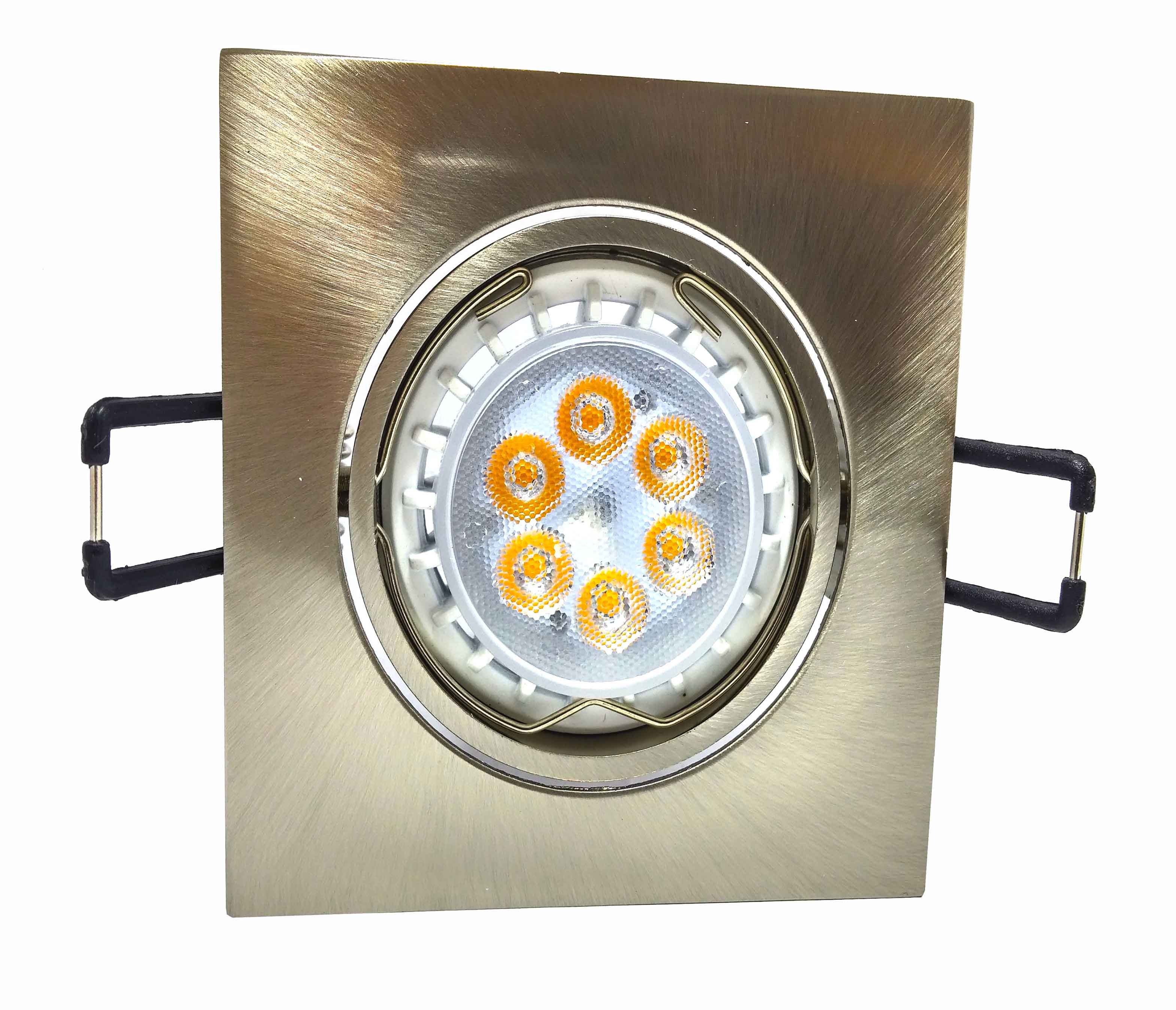 Conjunto Spot de Alumínio Zamac Basculante com Soquete GU10 Quadrado - Níquel + Lâmpada 8W GU10 6 Power LEDs Linha Exclusiva - BIVOLT