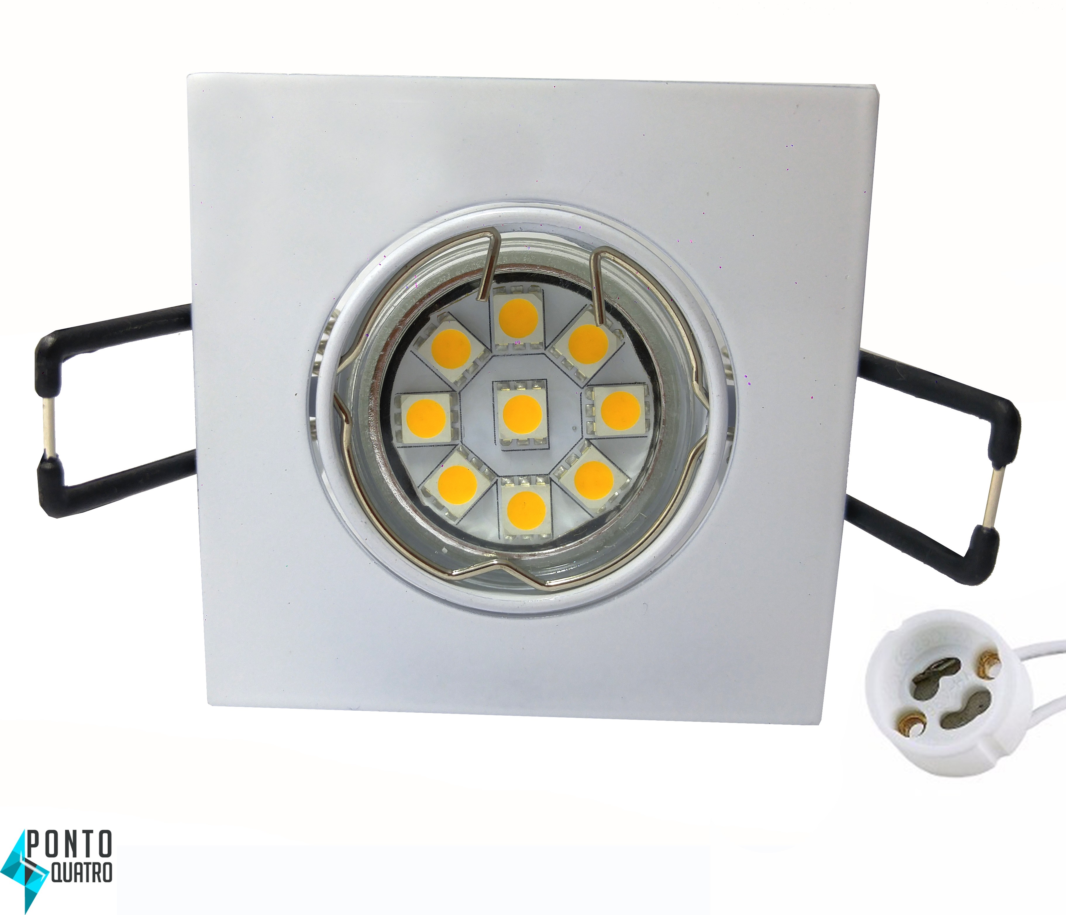 CONJUNTO - Mini Dicróica 9 LEDs 5050SMD 2W MR11 + Spot Basculante Alumínio Zamac Mini Quadrado